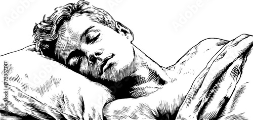 Serene restful slumber scene - vintage engraving art design for relaxation decor