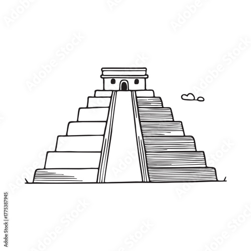 A ziggurat next to a staircase leading to the upper level
