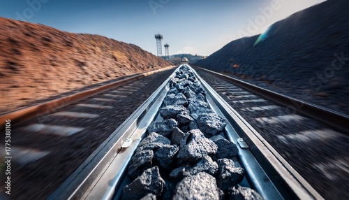 cobalt mineral rocks transported on conveyor belt inside mining facility illustrating raw ore processing and industrial extraction