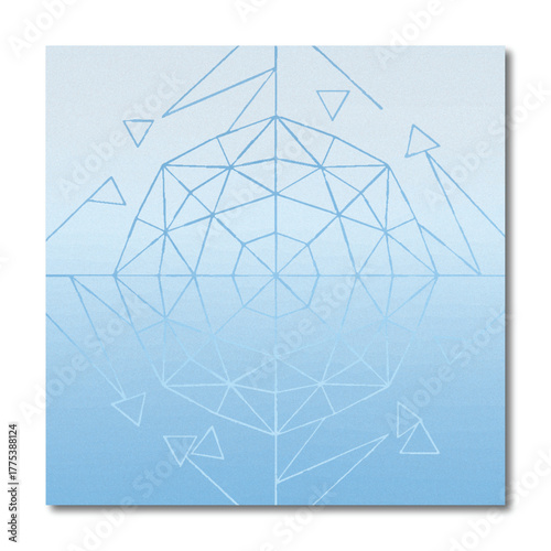Abstract Minimalist Geodesic Dome Crystal Structure Background with Blue Gradient and Water Reflection