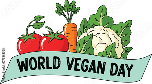 World vegan day banner with vegetables