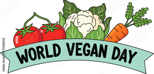 World vegan day banner with vegetables