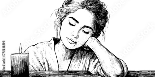 Contemplative moment by candlelight, peaceful evening reflection