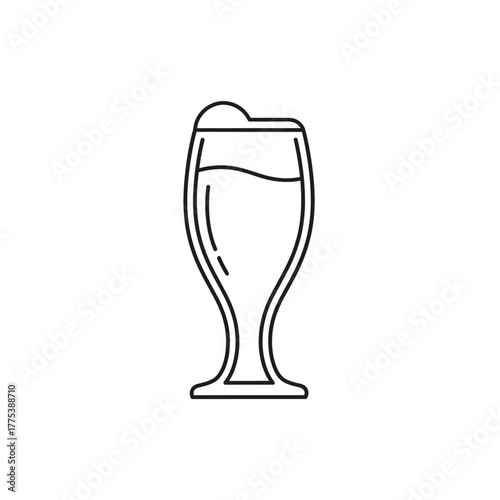 A simple black and white line drawing of a glass filled with beer and a frothy head.