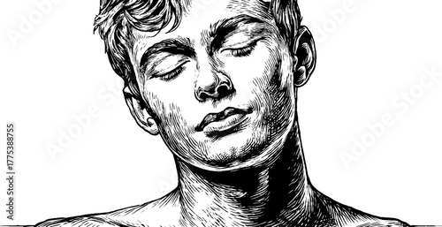 Serene portrait of person with closed eyes and gentle expression for design or print projects