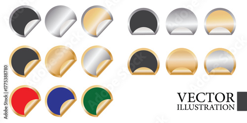 Metal colorful tags, metallic tag vector set. Gold name tag, silver price tags. Price label. Metal labels. Metallic badge.