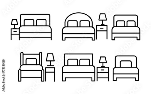 Minimalist linear bedroom set: clean and modern bed designs with lamp and nightstand