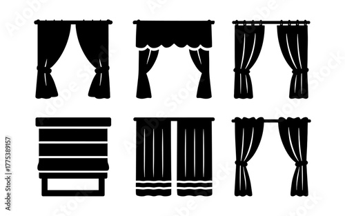 Silhouette set of various curtain designs for home decoration and interior styling