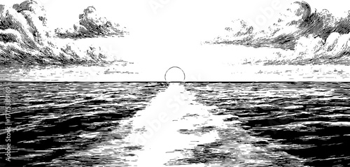 Infinite horizon with single dot engraving symbolizing eternity and possibility