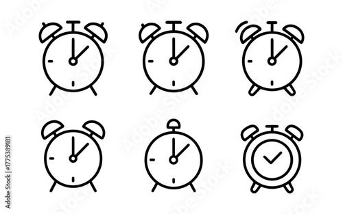 Minimalist collection of linear alarm clock designs in black and white