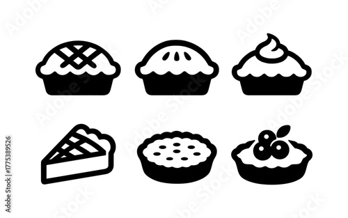 Set of simple pie and tart icons for bakery and dessert designs