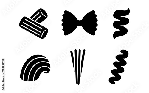 Assorted pasta silhouettes: iconic shapes in bold black design