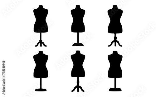 Set of six mannequin silhouettes for fashion design and tailoring projects