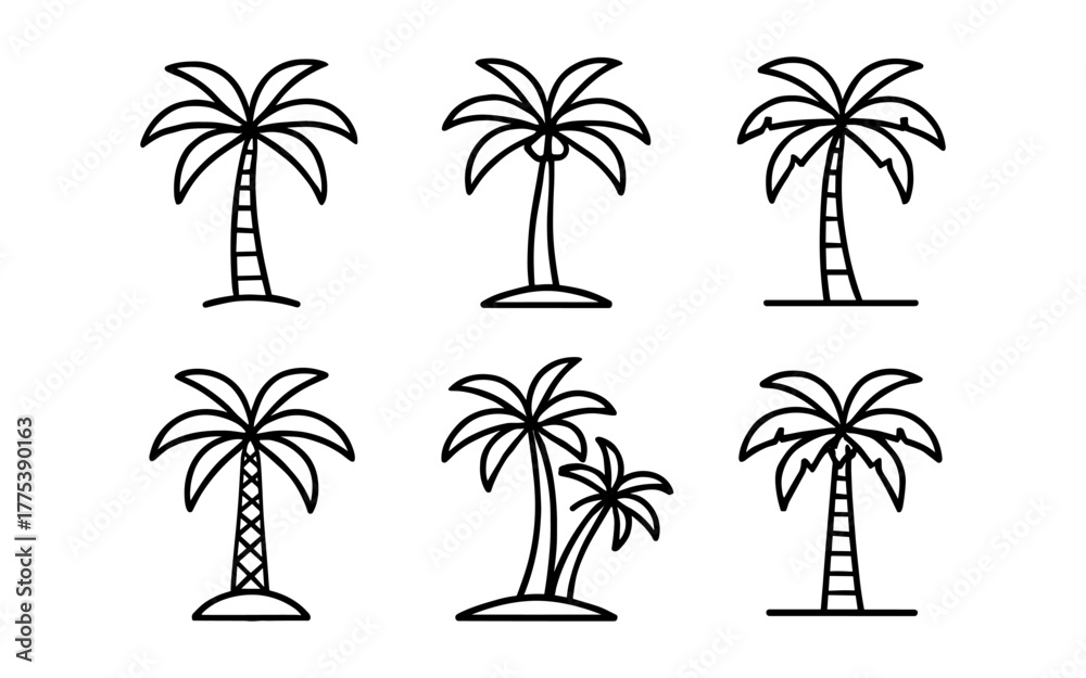 Fototapeta premium Minimalist palm tree outline collection: six unique linear designs