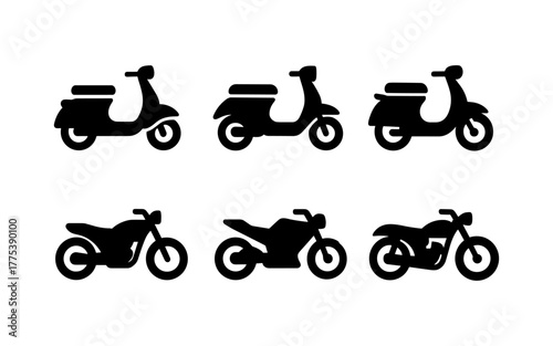 Silhouette collection of classic and modern motorcycles and scooters