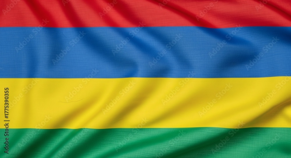 Fototapeta premium Mauritius Flag Vibrant Colors in Gentle Waves with National Pride Displayed.