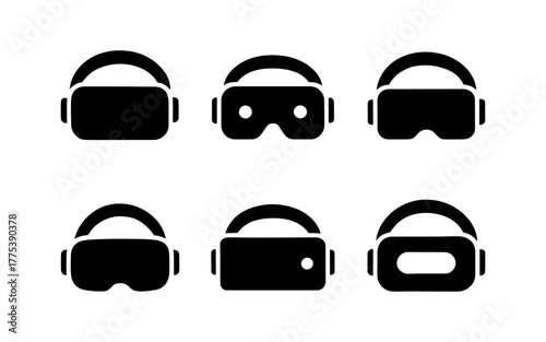Virtual reality headsets silhouette icons set for technology design