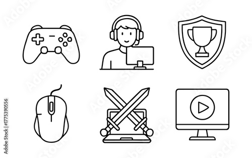 Gaming essentials icons: linear style for modern design