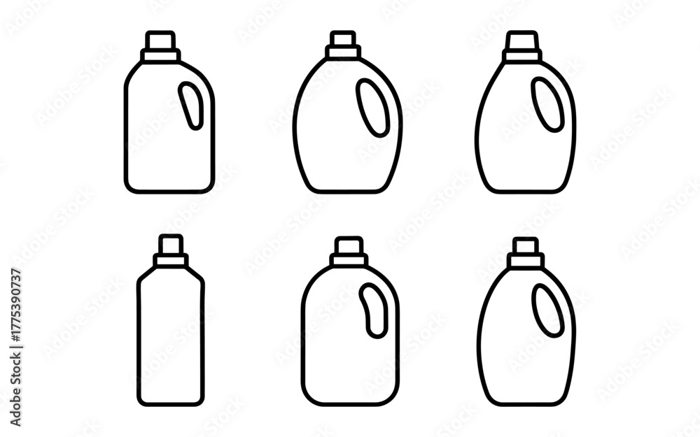 Fototapeta premium Minimalist detergent bottle icons set in outline style for packaging design