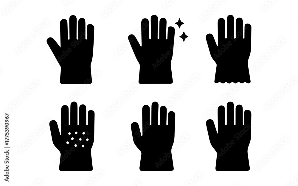 Fototapeta premium Set of diverse silhouette hand icons with decorative elements
