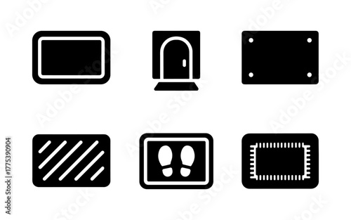 Set of minimalist door and floor mat icons in solid style