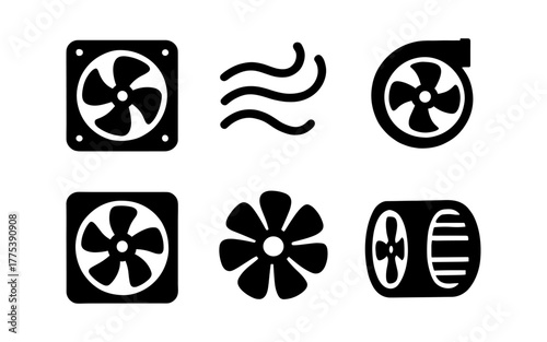 Silhouette icons of diverse fans and ventilation systems