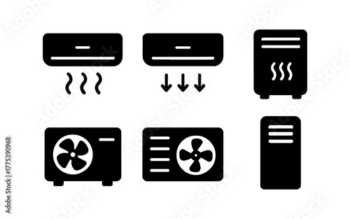 Minimalist silhouette icons of air conditioning and heating systems