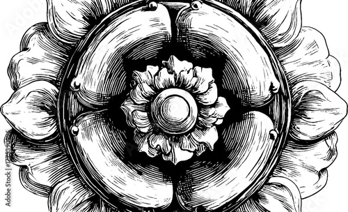 Intricate mandala with detailed circular layers in vintage engraving style for design projects