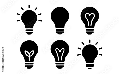 Creative silhouette light bulb designs with heart and plant icons for inspiration