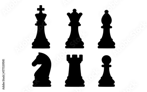 Silhouette chess pieces set: classic, elegant, strategic game symbols