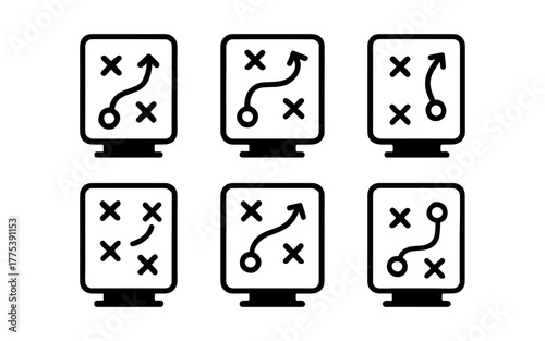 Strategy board icons: simple linear style for planning and tactics