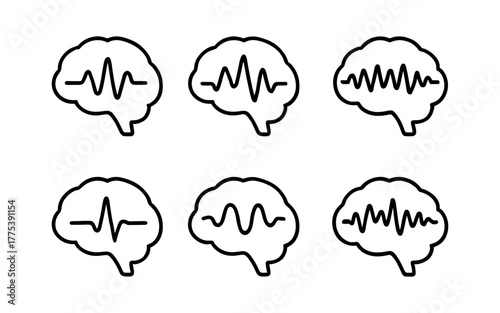 Brainwave patterns icon set in linear style for mental health and neuroscience concepts