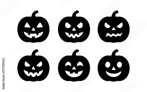 Halloween pumpkin silhouette set featuring six carved faces