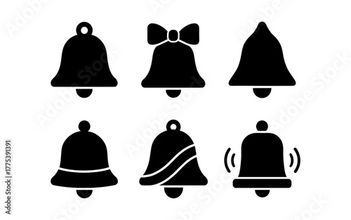 Silhouette bell icons set: minimalist design with decorative variations
