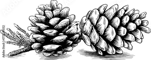 Vintage pine cone engraving with natural texture design for posters and cards