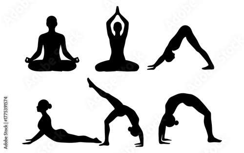 Yoga silhouettes: various poses for mindfulness and flexibility