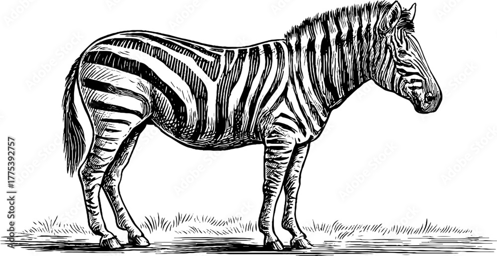 Obraz premium Vintage zebra side profile with striped pattern - hand drawn illustration