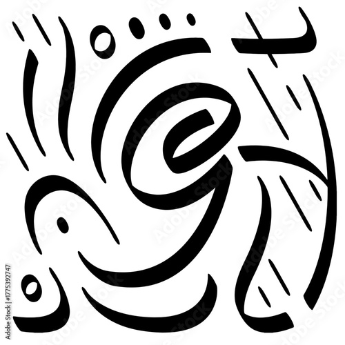 Calligraphy lettering monogram. Black and white vector design with G letter and decorative elements