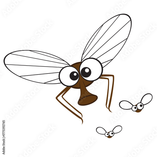 Cute midges with big eyes flying around. Vector cartoon clipart isolated on white background