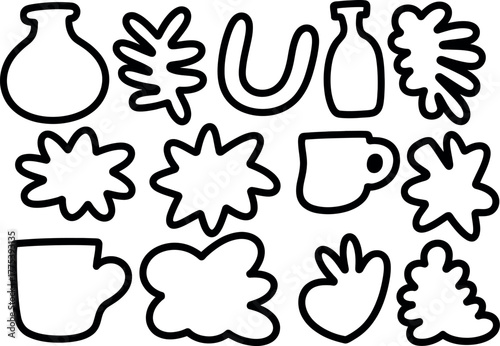Collection of Simple Outlined Doodle Vector Graphics Isolated on White Background