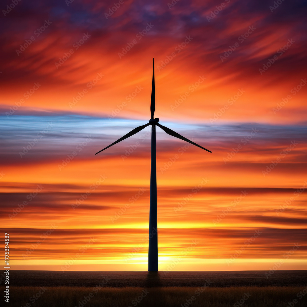 Obraz premium Wind turbine at sunset with a colorful sky in the background