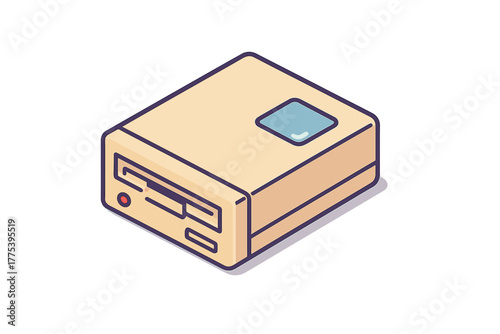 Beige external floppy disk drive unit retro computer hardware isometric view