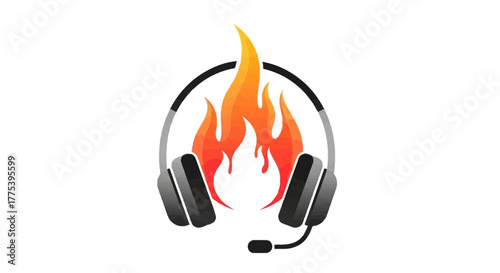 Fiery headphones logo ignites passion for music, gaming, and calls, symbolizing intense audio experiences and dynamic sound.