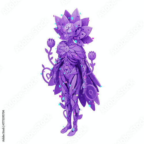 Digital Nature Goddess with Glitch Effect