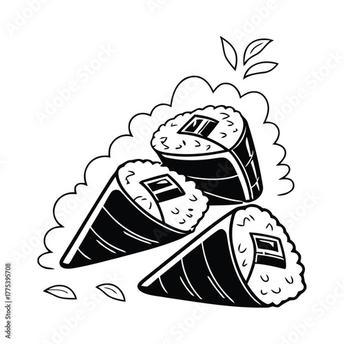 Delicious sushi roll illustration with fresh ingredients in a vibrant and appetizing style with copy space
