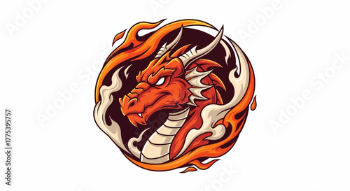 Fiery Dragon Emblem: An illustration of a fierce dragon engulfed in flames. Depicting a mythical beast ready to breathe fire and conquer all. 