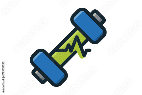 Dumbbell weight with dynamic heartbeat line representing exercise and health monitoring