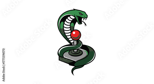 Snake Controller Logo: A striking logo features a stylized cobra coiled around an arcade controller, poised with alert focus and conveying digital gaming spirit.