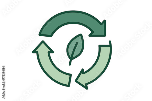 Green circular arrows surrounding a leaf icon for recycling and sustainability