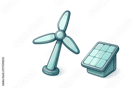 Wind power generator and photovoltaic solar energy panel representing renewable resources